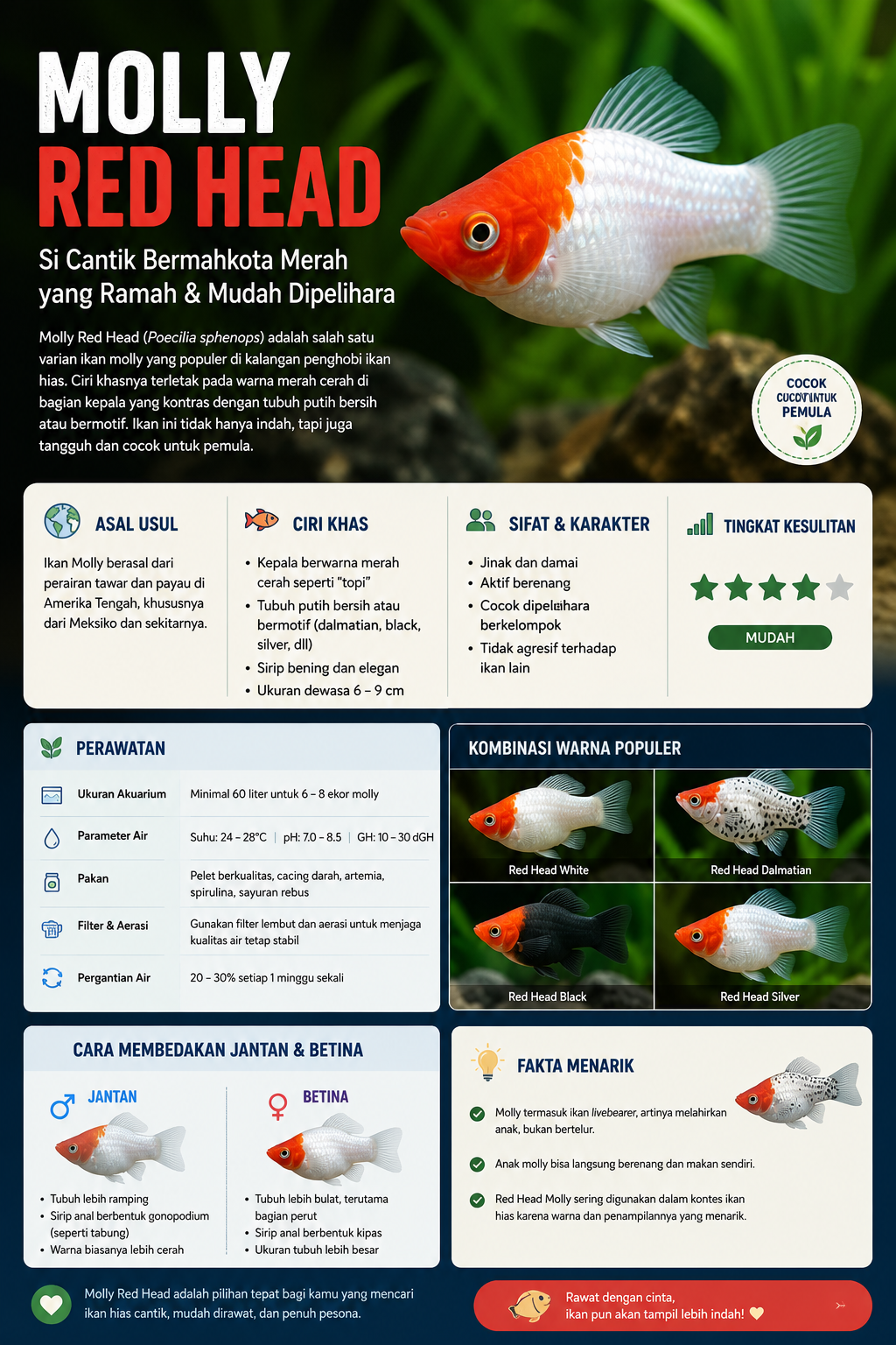 Molly Red Head: Ikan Hias Cantik dengan Kepala Merah yang Mudah Dipelihara Molly Red Head, Primadona Akuarium Air Tawar